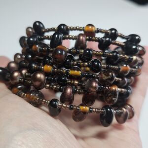 **Final Sale** Brown Glass Beaded Wrap Around Bracelet Artisan Seed Bead